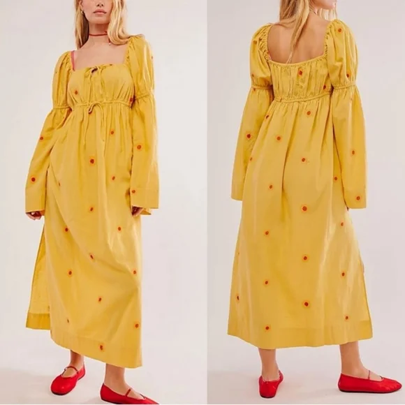 Free People | Dresses | New Free People Emory Cotton Linen Sunflower Midi  Dress Size Xs | Poshmark